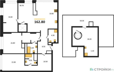 Планировка трехкомнатной(квартира) площадью 162.8 квадратных метров в ЖК “ЖК Ренессанс”