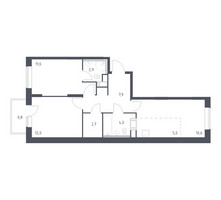 Планировка двухкомнатной(квартира) площадью 57.5 квадратных метров в “ЖК Цветочные Поляны”