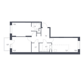 Планировка двухкомнатной(квартира) площадью 57.5 квадратных метров в ЖК “ЖК Цветочные Поляны”