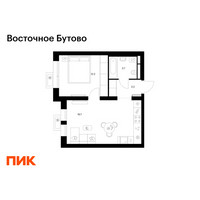 Планировка однокомнатной(квартира) площадью 38.8 квадратных метров в “ЖК Восточное Бутово”
