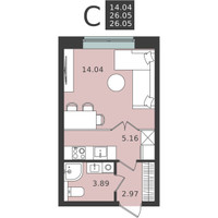 Планировка студии(квартира) площадью 26.06 квадратных метров в “ЖК Мишино-2”