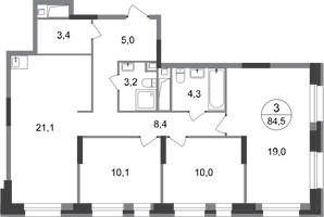 Планировка трехкомнатной(квартира) площадью 84.5 квадратных метров в “ЖК Первый Московский”