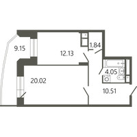 Планировка однокомнатной(квартира) площадью 51.3 квадратных метров в “ЖК Советская 18”