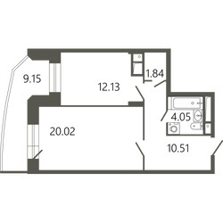 Планировка однокомнатной(квартира) площадью 51.3 квадратных метров в ЖК “ЖК Советская 18”