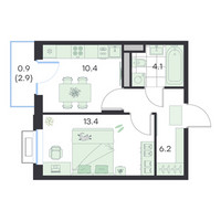 Планировка однокомнатной(квартира) площадью 35 квадратных метров в “ЖК G3 Михалевич”
