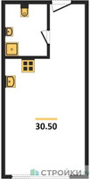 Планировка студии(апартаменты) площадью 30.5 квадратных метров в “ЖК Nametkin Tower (Наметкин Тауэр)”