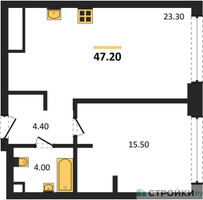 Планировка однокомнатной(квартира) площадью 47.2 квадратных метров в “ЖК СТОУН Грэйн”