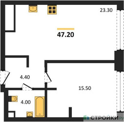 Планировка однокомнатной(квартира) площадью 47.2 квадратных метров в ЖК “ЖК СТОУН Грэйн”