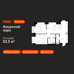 Планировка двухкомнатной(квартира) площадью 52.5 квадратных метров в ЖК “ЖК Амурский парк”