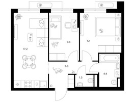 Планировка двухкомнатной(квартира) площадью 50.8 квадратных метров в “ЖК Саларьево парк”