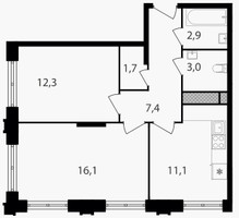 Планировка двухкомнатной(квартира) площадью 54.5 квадратных метров в “ЖК Варшавские ворота”