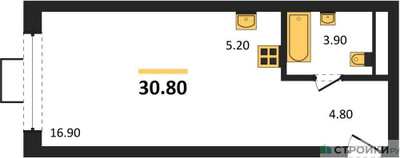 Планировка студии(квартира) площадью 30.8 квадратных метров в ЖК “Лесная Коллекция”