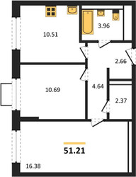 Планировка двухкомнатной(квартира) площадью 51.21 квадратных метров в ЖК “Подольские кварталы”