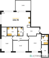 Планировка трехкомнатной(квартира) площадью 152.7 квадратных метров в “ЖК Vnukovo Country Club (Внуково Кантри Клаб)”