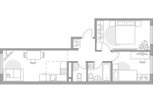 Планировка трехкомнатной(квартира) площадью 54.93 квадратных метров в “ЖК Гранель Коломенское”