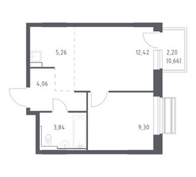 Планировка однокомнатной(квартира) площадью 35.54 квадратных метров в ЖК “ЖК Рублевский Квартал”