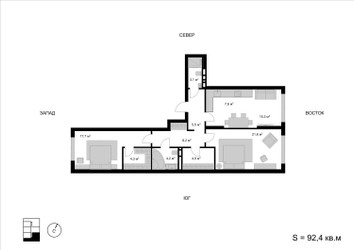 Планировка трехкомнатной(квартира) площадью 92.4 квадратных метров в ЖК “ЖК Мытищи Сити”