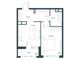 Планировка однокомнатной(квартира) площадью 39.3 квадратных метров в “ЖК Левел Лесной”