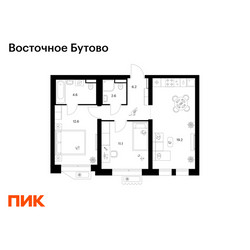 Планировка двухкомнатной(квартира) площадью 56.3 квадратных метров в ЖК “ЖК Восточное Бутово”