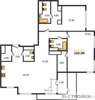 Планировка двухкомнатной(квартира) площадью 132 квадратных метров в “ЖК Russian Design District”