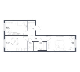 Планировка двухкомнатной(квартира) площадью 60.02 квадратных метров в ЖК “ЖК Горки Парк”