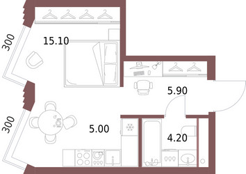Планировка студии(квартира) площадью 30.2 квадратных метров в ЖК “ЖК Северный порт. Береговые кварталы”