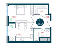 Планировка однокомнатной(квартира) площадью 35 квадратных метров в “ЖК РУСИЧ-Кантемировский”
