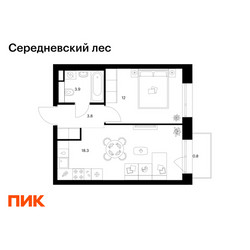 Планировка однокомнатной(квартира) площадью 38.8 квадратных метров в ЖК “ЖК Середневский лес”