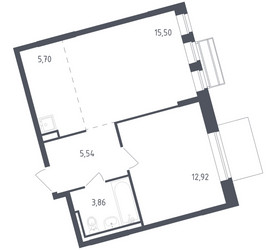 Планировка однокомнатной(квартира) площадью 43.2 квадратных метров в ЖК “ЖК Рублевский Квартал”
