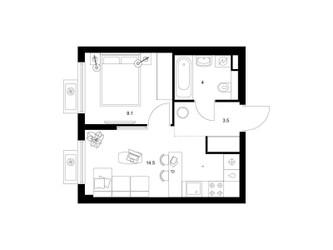 Планировка однокомнатной(квартира) площадью 31.1 квадратных метров в ЖК “ЖК Белая Дача парк”