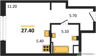 Планировка студии(квартира) площадью 27.4 квадратных метров в “ЖК Союз (СВАО)”