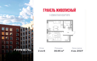Планировка однокомнатной(квартира) площадью 35.95 квадратных метров в “ЖК Живописный”