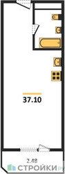Планировка однокомнатной(квартира) площадью 37.1 квадратных метров в ЖК “ЖК Одинбург”