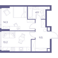 Планировка однокомнатной(квартира) площадью 41.9 квадратных метров в “ЖК THE LOT by Akvilon”