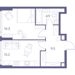 Планировка однокомнатной(квартира) площадью 41.9 квадратных метров в ЖК “ЖК THE LOT by Akvilon”