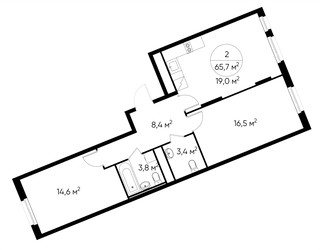 Планировка двухкомнатной(квартира) площадью 65.7 квадратных метров в ЖК “ЖК Переделкино Ближнее”