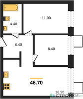 Планировка двухкомнатной(квартира) площадью 46.7 квадратных метров в “ЖК Никольский квартал Отрада”