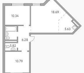 Планировка трехкомнатной(квартира) площадью 57.55 квадратных метров в ЖК “ЖК Аникеевский”