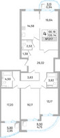 Планировка 4+ комнатной(квартира) площадью 125.6 квадратных метров в “ЖК Дом‐Мегалит в Королёве”