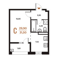 Планировка студии(квартира) площадью 31.2 квадратных метров в “ЖК Новое Летово”