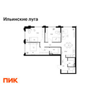 Планировка трехкомнатной(квартира) площадью 88 квадратных метров в “ЖК Ильинские луга”