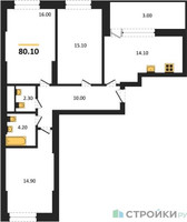 Планировка трехкомнатной(квартира) площадью 80.1 квадратных метров в “ЖК Рассказово”