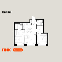 Планировка двухкомнатной(квартира) площадью 51.5 квадратных метров в “Нарвин”