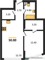 Планировка однокомнатной(квартира) площадью 50 квадратных метров в “ЖК А22”
