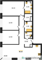 Планировка трехкомнатной(квартира) площадью 96.1 квадратных метров в “ЖК SOUL (СОУЛ)”