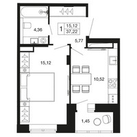 Планировка однокомнатной(квартира) площадью 37.2 квадратных метров в “ЖК Времена года”