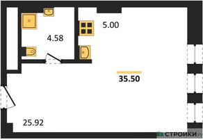 Планировка студии(апартаменты) площадью 35.8 квадратных метров в “ЖК GloraX Premium Белорусская (Глоракс Премиум)”