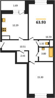 Планировка двухкомнатной(квартира) площадью 63.93 квадратных метров в “ЖК Эдельвейс (Первомайское)”