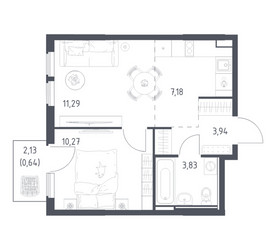 Планировка однокомнатной(квартира) площадью 37.15 квадратных метров в ЖК “ЖК Остафьево”