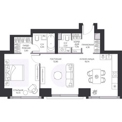 Планировка двухкомнатной(квартира) площадью 62.3 квадратных метров в ЖК “ЖК Hide (Хайд)”